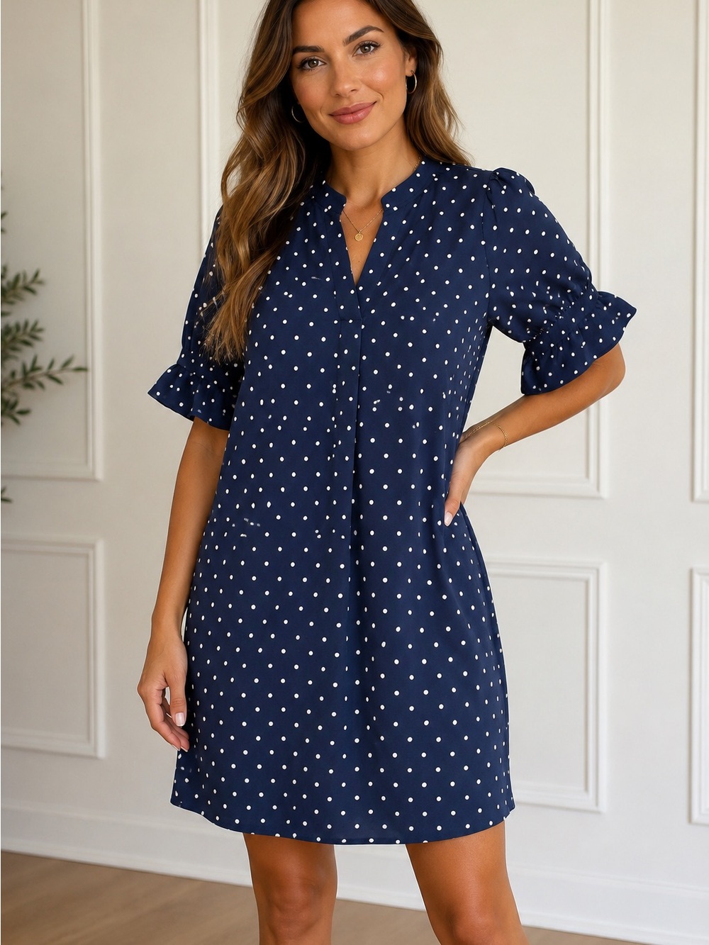 Navy Blue Polka Dot Shift Dress